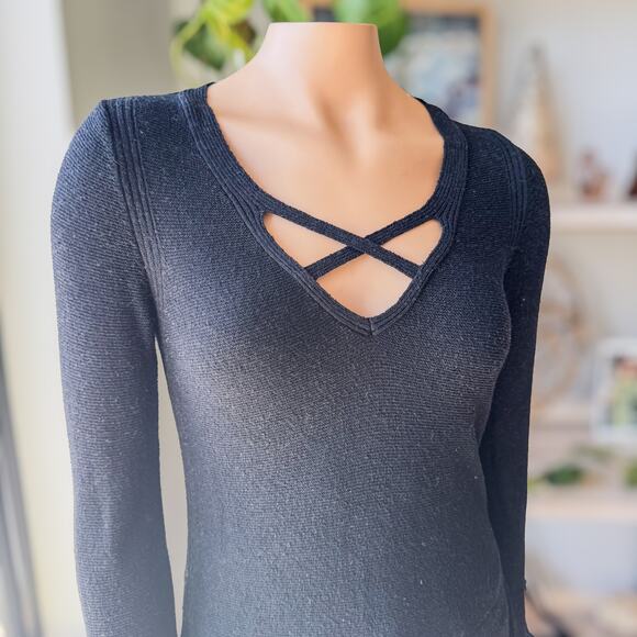 Free People Black Criss Cross Lightweight Tunic Sweater, Women's Size X-Small - Picture 8 of 10